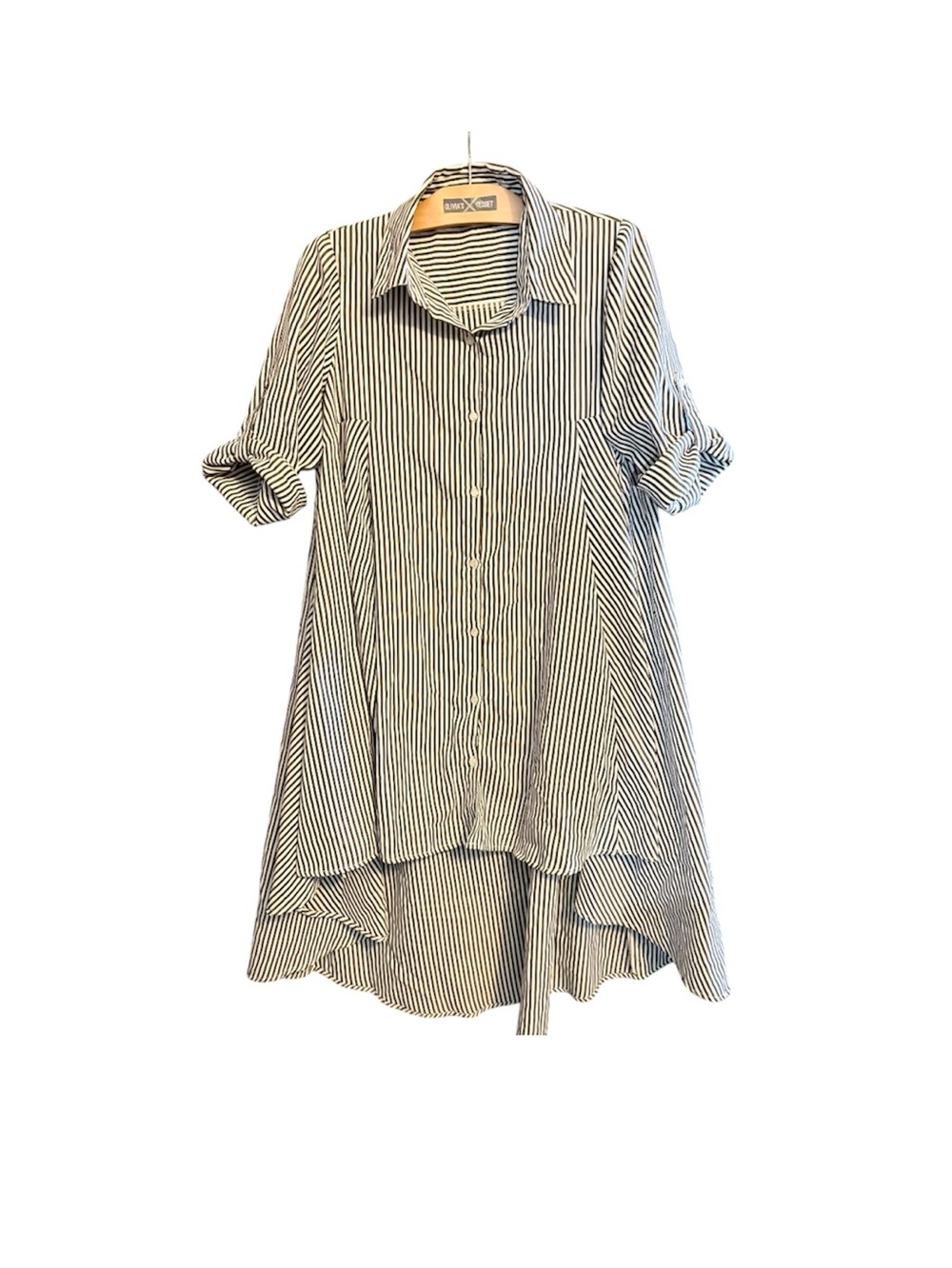 Active USA Black and White Striped High-Low Shirt Dress